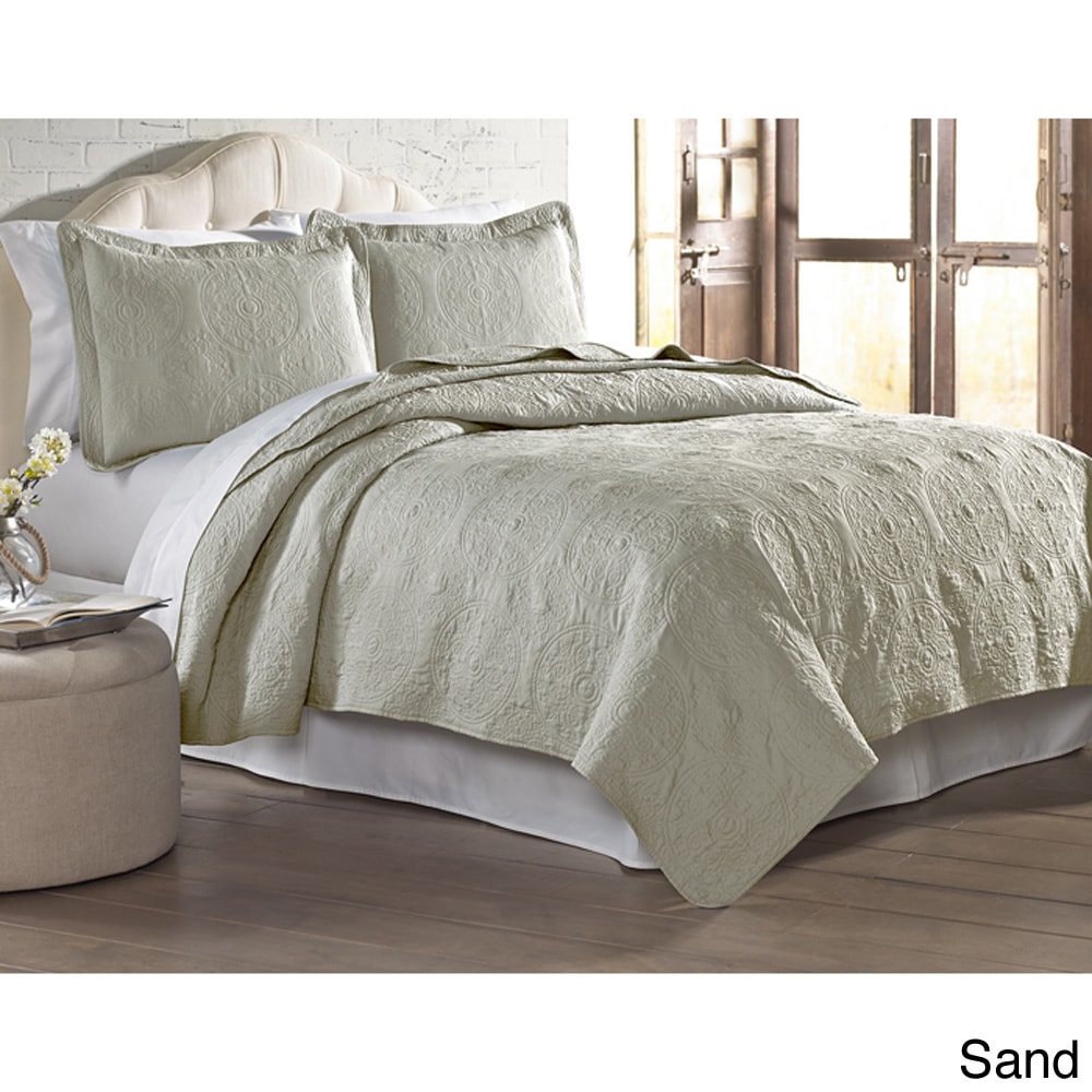 Shop Modern Threads Solid Embroidered Quilted 3 Piece Coverlet Set