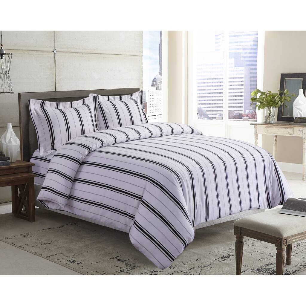 Stripe Printed 170-GSM Flannel Oversize 3-piece Duvet Cover Set