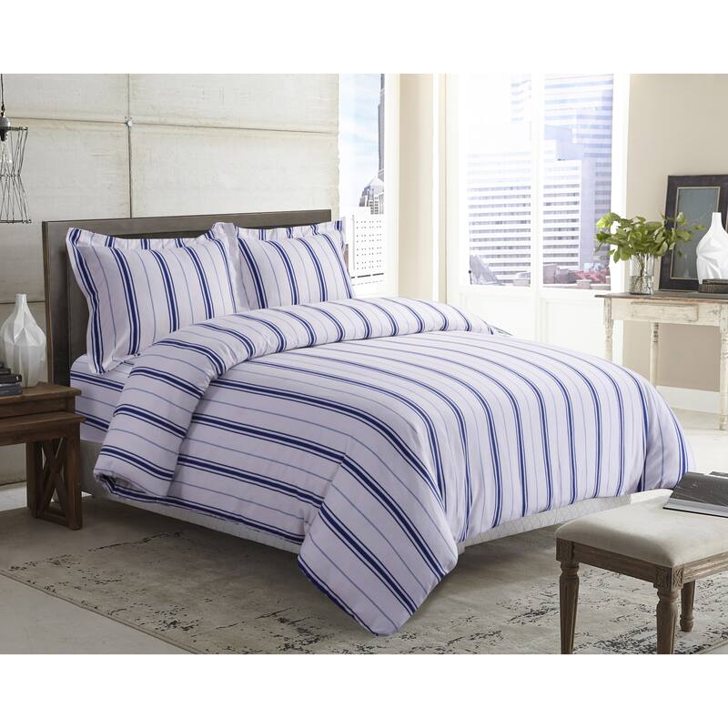 Stripe Printed 170-GSM Flannel Oversize 3-piece Duvet Cover Set