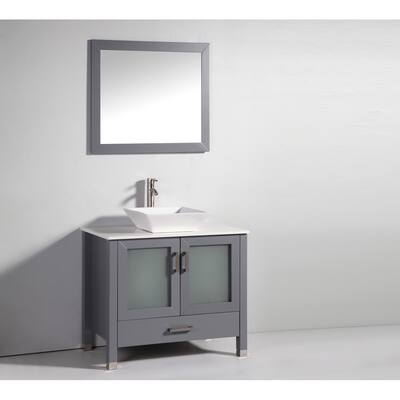 Vanity Art 36-Inch Single Sink Modern Bathroom Vanity Set Dark Grey Artificial Stone Top with Matching Faucet and Mirror
