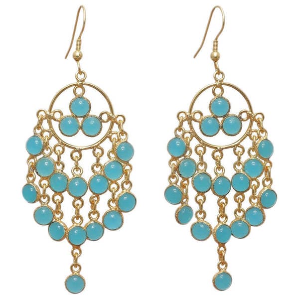 Handmade Gold Overlay Chalcedony Chandelier Earrings (India). Opens flyout.