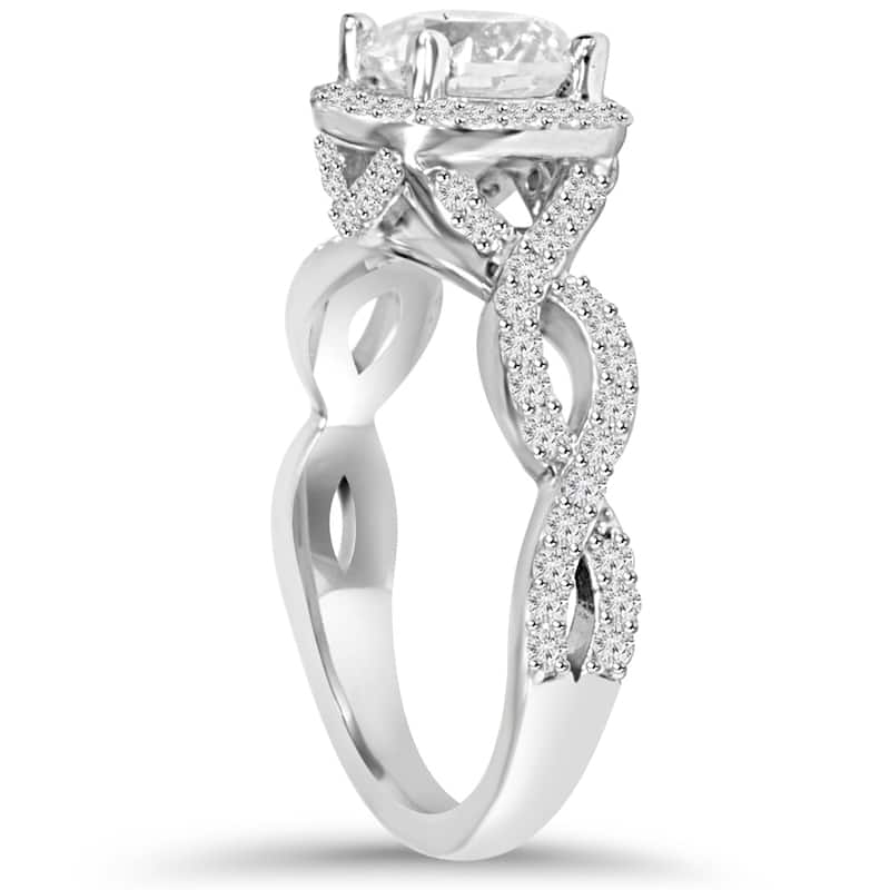 14k White Gold 2 1/4ct TDW Halo Round Clarity Enhanced Diamond Engagement Ring