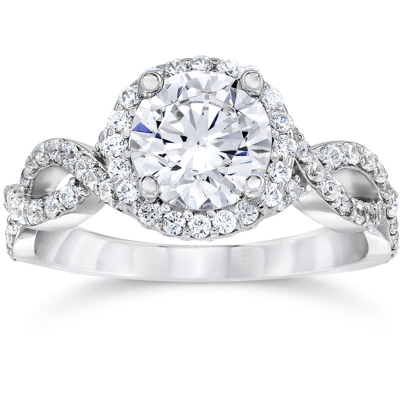 14k White Gold 2 1/4ct TDW Halo Round Clarity Enhanced Diamond Engagement Ring - 4