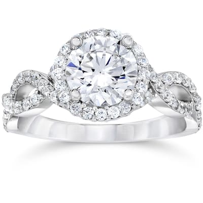 14k White Gold 2 1/4ct TDW Halo Round Clarity Enhanced Diamond Engagement Ring