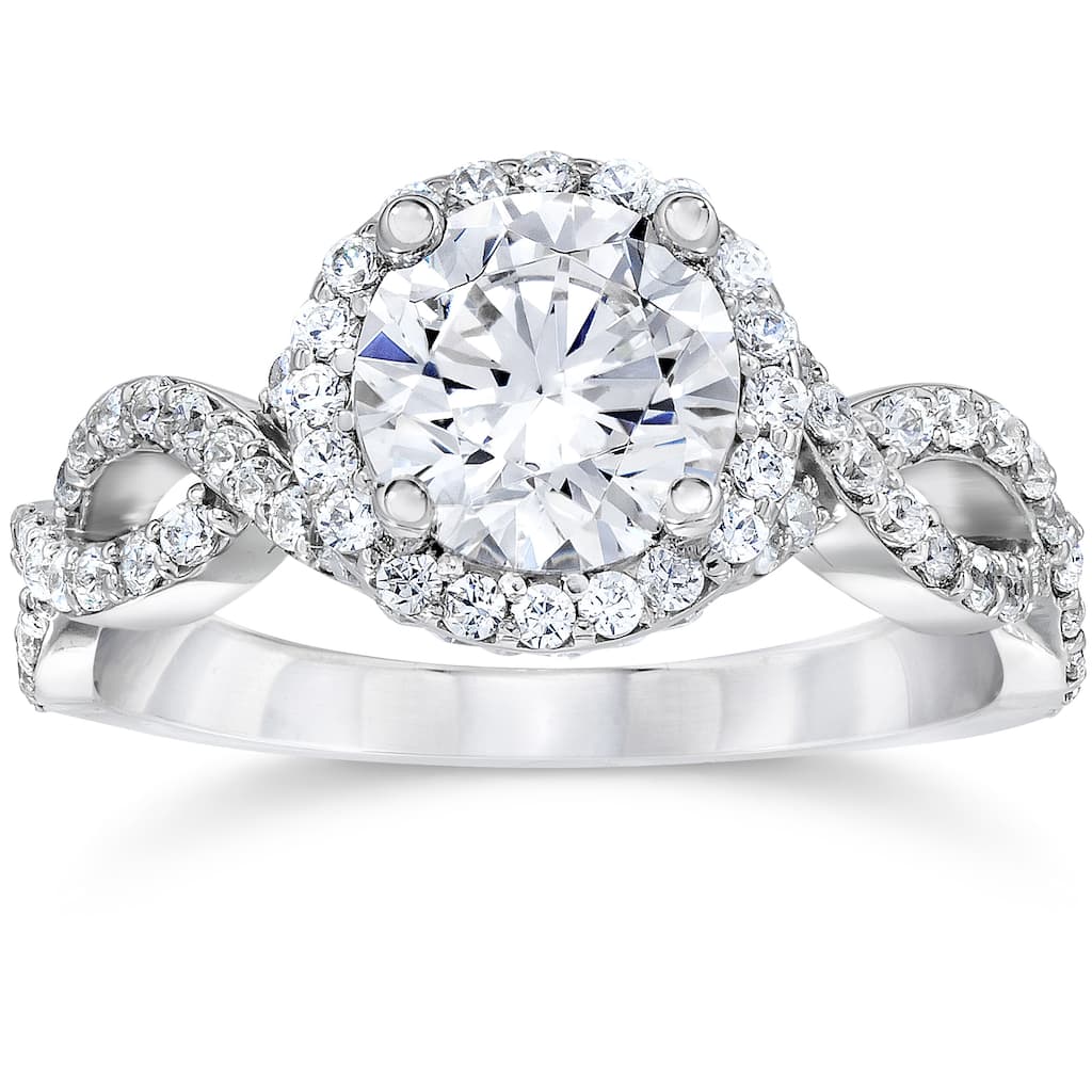 14k White Gold 2 1/4ct TDW Halo Round Clarity Enhanced Diamond Engagement Ring
