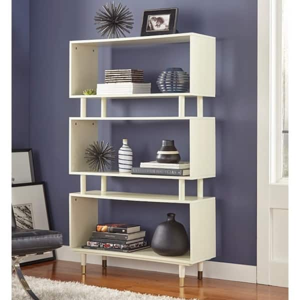 Simple Living Margo Mid-Century Modern 3-tier Bookshelf - 59.5"h x 36"w x 11.8"d - Antique White