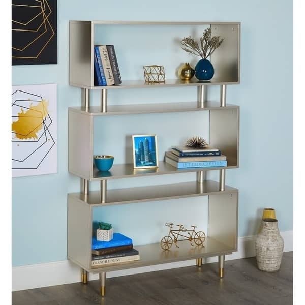 Simple Living Margo Mid-century Modern 3-tier Bookshelf - 59.5"h x 36"w x 11.8"d - Champagne Gold