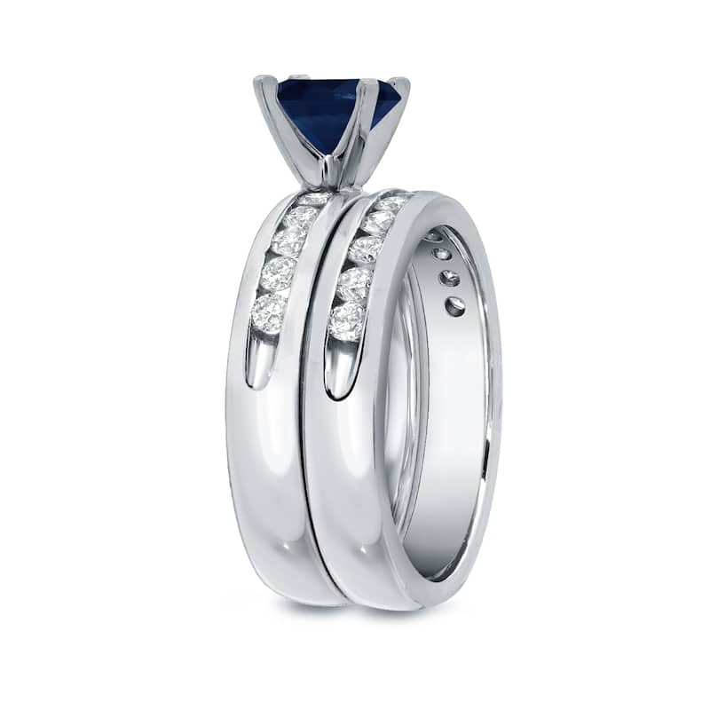 Auriya Round 3/4ct Sapphire and 3/4ct TDW Channel Set Diamond Engagement Ring Set 14k Gold