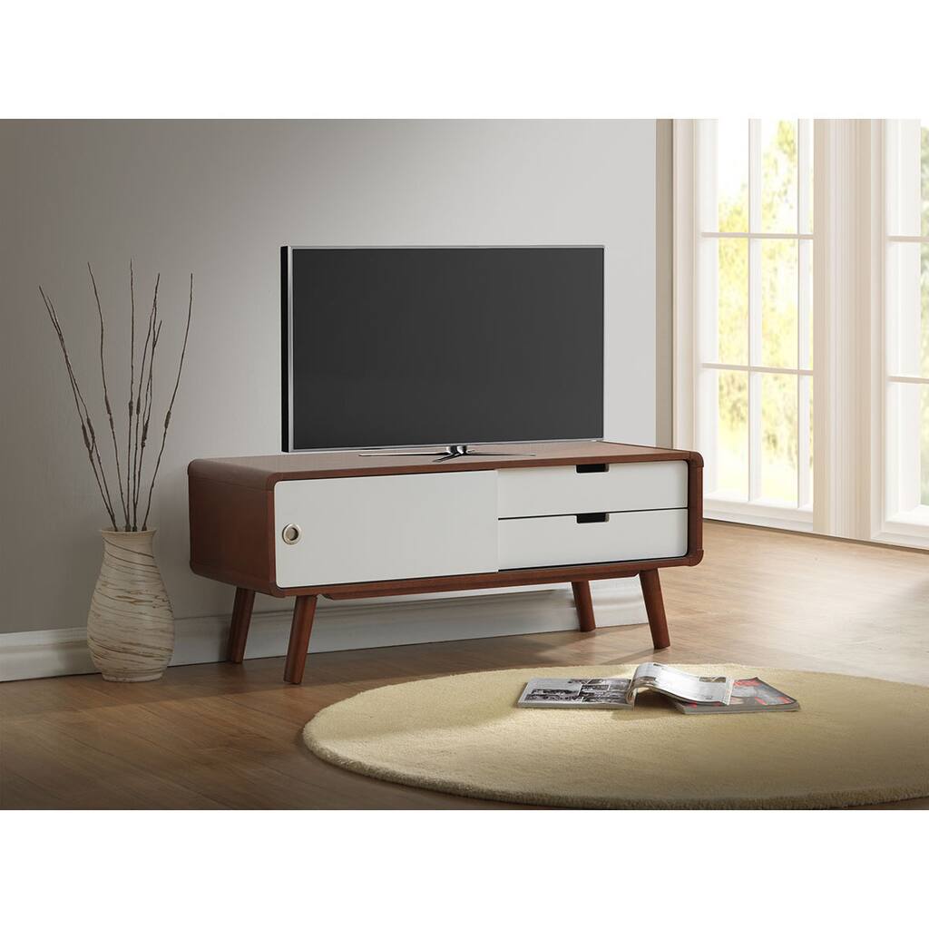 Baxton Studio Armani Mid-century Dark Walnut and White TV Stand