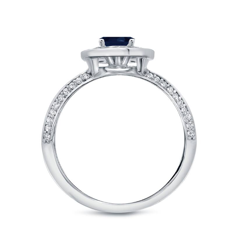Auriya 14k Gold 14k White Gold 1ctw Blue Sapphire and 1ctw Halo Diamond Engagement Ring Set