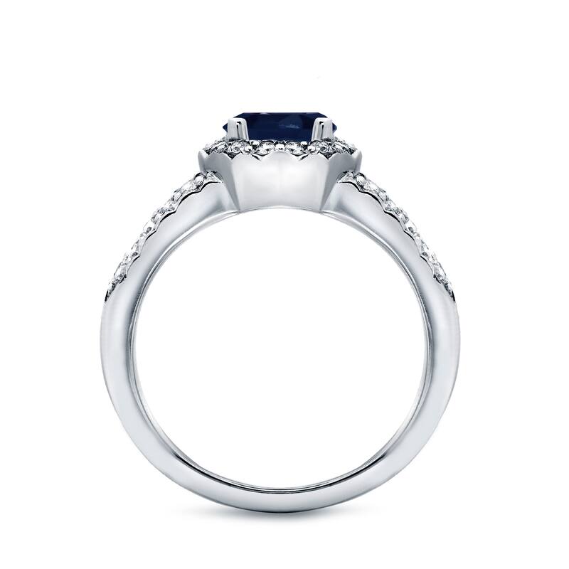 Auriya Round 1ct Blue Sapphire and 1/2ctw Split Halo Diamond Engagement Ring 14k Gold