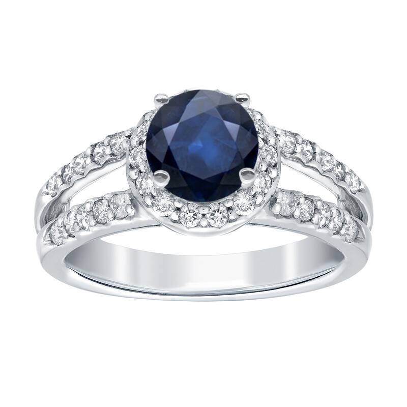 Auriya Round 1ct Blue Sapphire and 1/2ctw Split Halo Diamond Engagement Ring 14k Gold