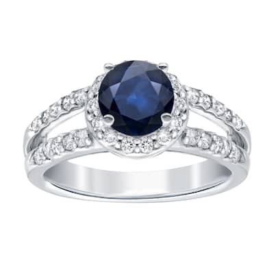 Auriya Round 1ct Blue Sapphire and 1/2ctw Split Halo Diamond Engagement Ring 14k Gold