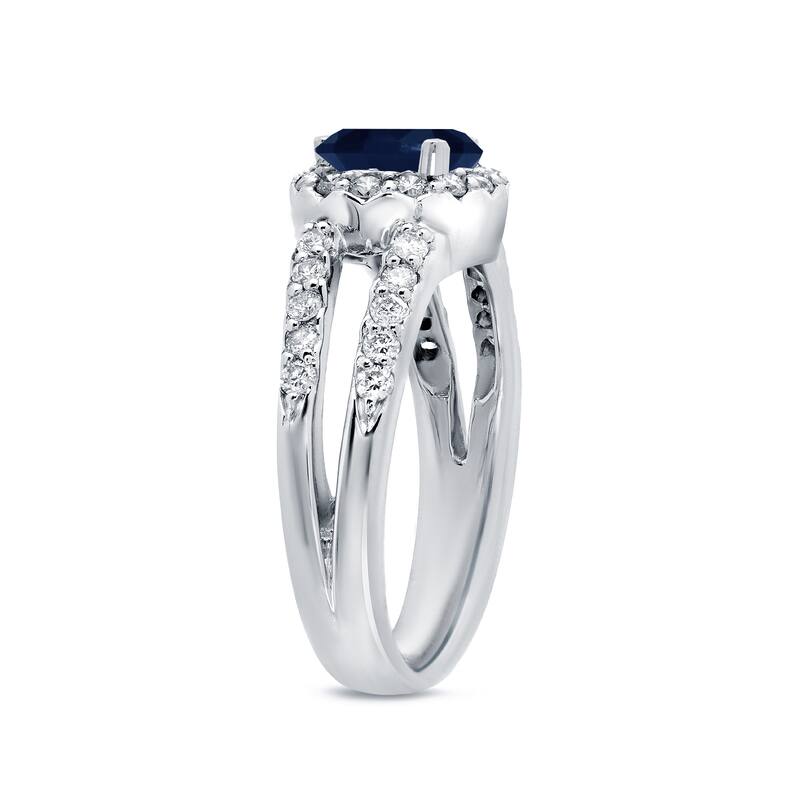 Auriya Round 1ct Blue Sapphire and 1/2ctw Split Halo Diamond Engagement Ring 14k Gold