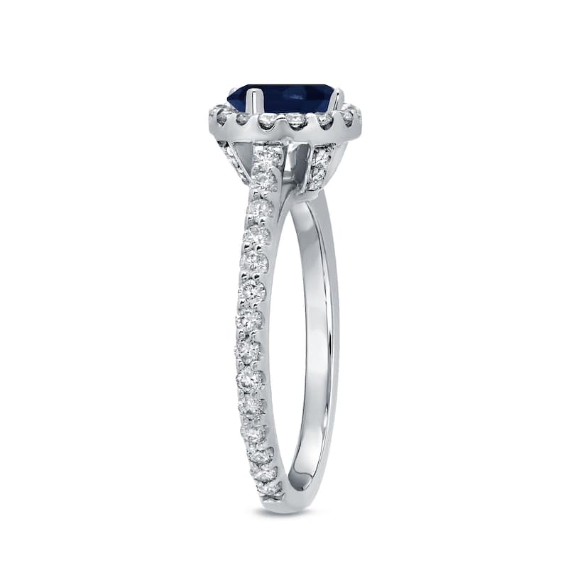 Auriya Round 7/8ct Blue Sapphire and 3/5ct TDW Diamond Halo Engagement Ring 14k White Gold (H-I, SI1-SI2)