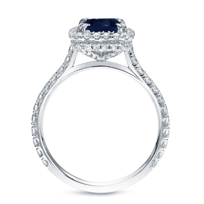 Auriya Cushion-Cut 1 1/5ct Blue Sapphire and 4/5ct TDW Diamond Halo Engagement Ring 18k White Gold
