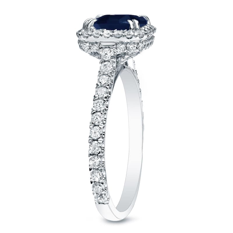 Auriya Cushion-Cut 1 1/5ct Blue Sapphire and 4/5ct TDW Diamond Halo Engagement Ring 18k White Gold