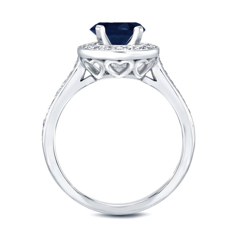 Auriya Round 1ct Sapphire and 1/2ct TDW Diamond Halo and Hearts Engagement Ring Set 14k Gold