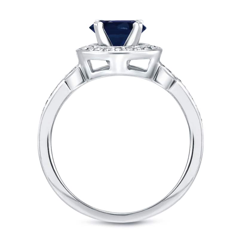 Auriya Modern Round 1ct Sapphire and 2/5ct TDW Diamond Halo Engagement Ring Set 14k Gold