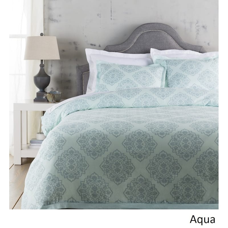 Sheena Floral Linen/ Cotton Duvet Cover - Aqua - King