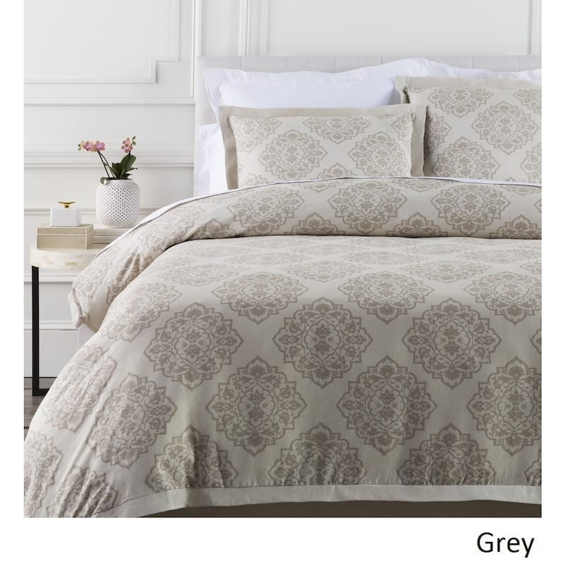 Sheena Floral Linen/ Cotton Duvet Cover - Grey - Twin