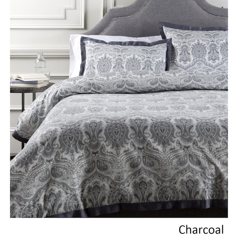 Tanner Floral Cotton Duvet Cover - Grey - Twin