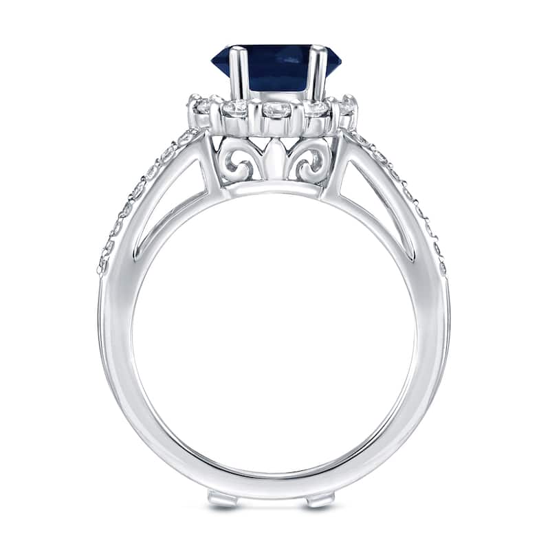 Auriya Round 7/8ct Sapphire and 1 1/6ct TDW Diamond Halo Engagement Ring Set 14k Gold