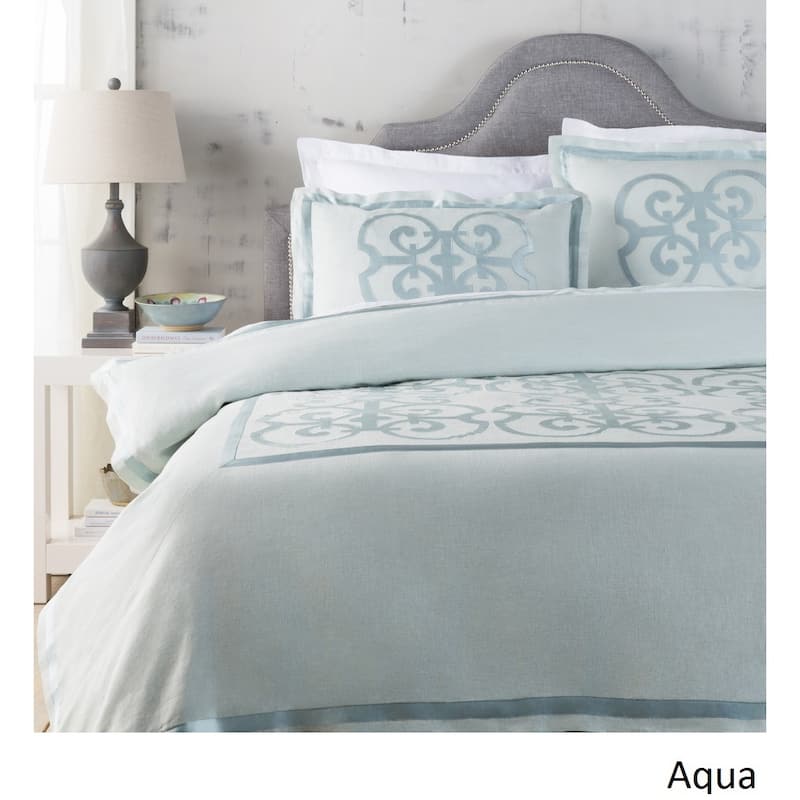 Abdiel Geometric Linen/Polyester Duvet Set - Aqua - Queen/Full - Queen - 3 Piece