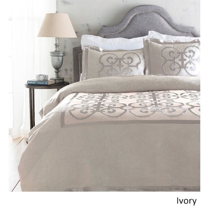 Abdiel Geometric Linen/Polyester Duvet Set - Ivory - Queen/Full - Queen - 3 Piece