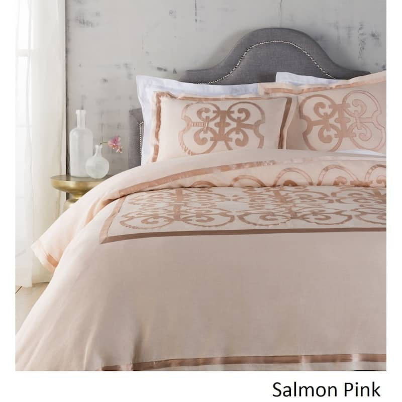 Abdiel Geometric Linen/Polyester Duvet Set - Salmon - King - 3 Piece