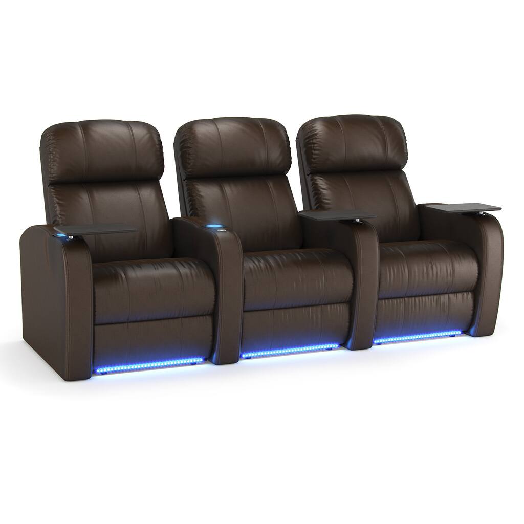 Octane Diesel XS950 Seats Straight/ Power Recline/ Brown Premium Leather Home Theater Seating (Row of 3)