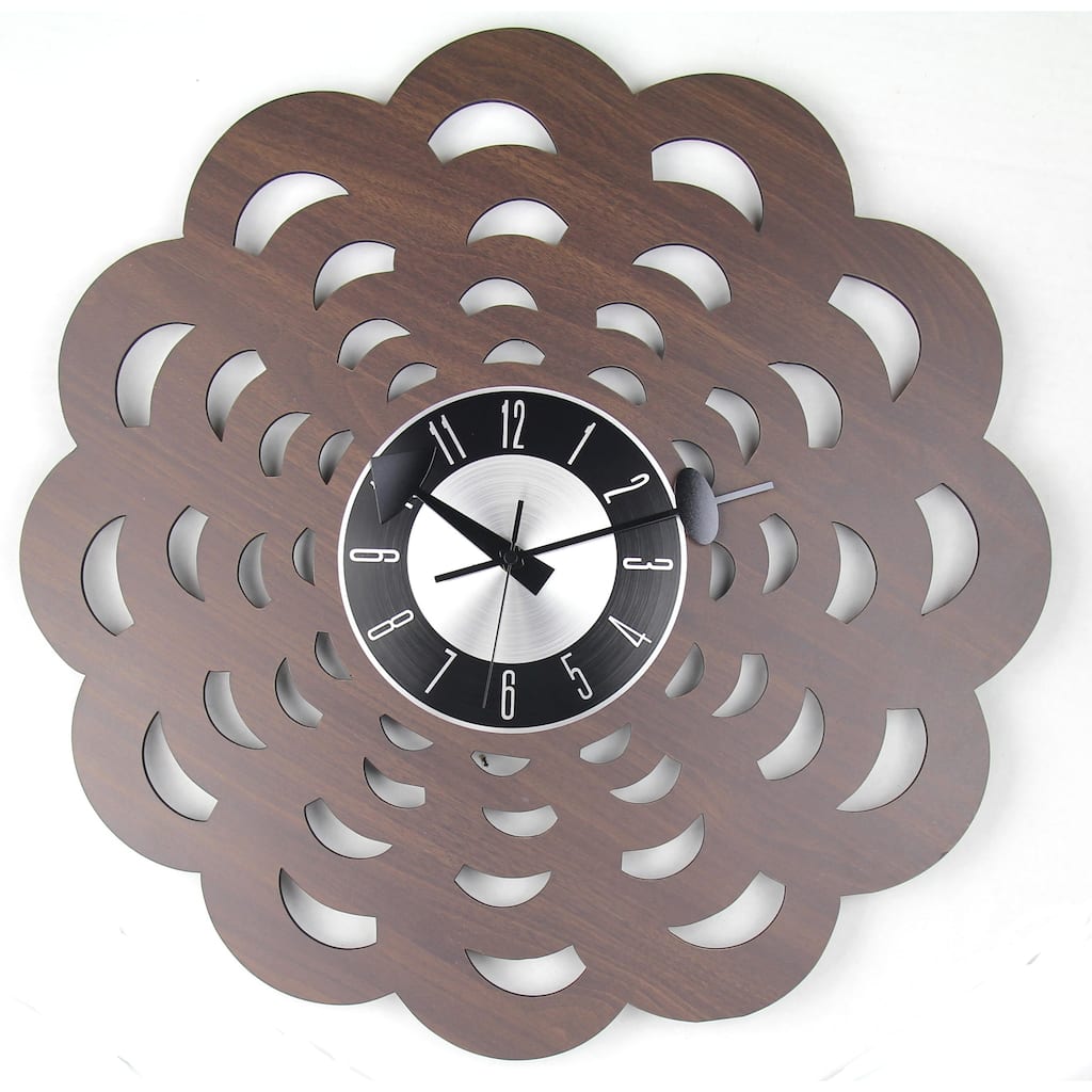 Mid-century Vintage 20-inch Wood Floral Clock