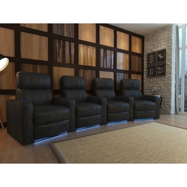 Storage Arms Brown Top Grain Leather Lights Row 4 Chairs Octane Seating Nitro XL750 Home Theater Room Furniture Power Recline