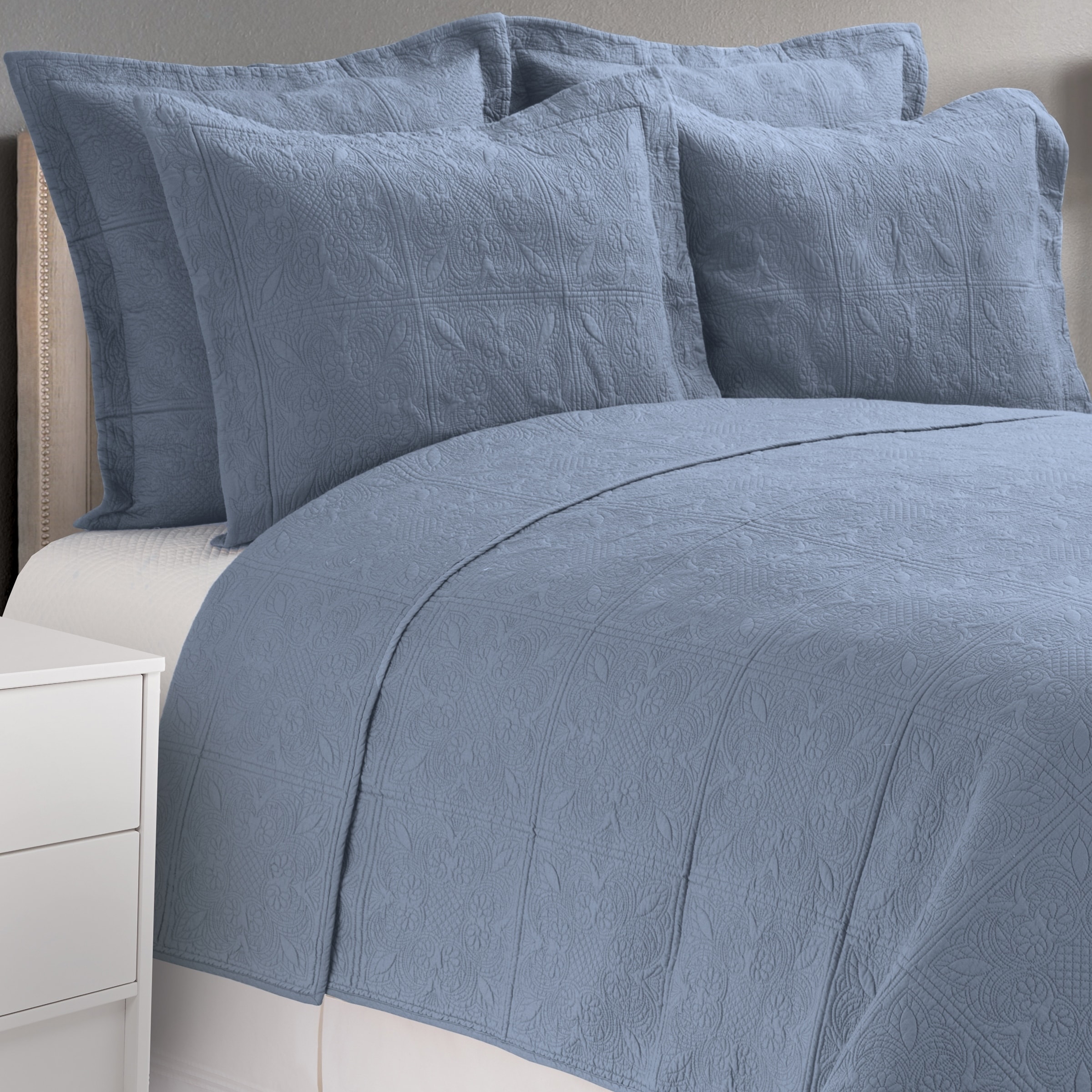 Colonial Blue Matelasse Quilt (Shams Not Included) - On Sale - Bed