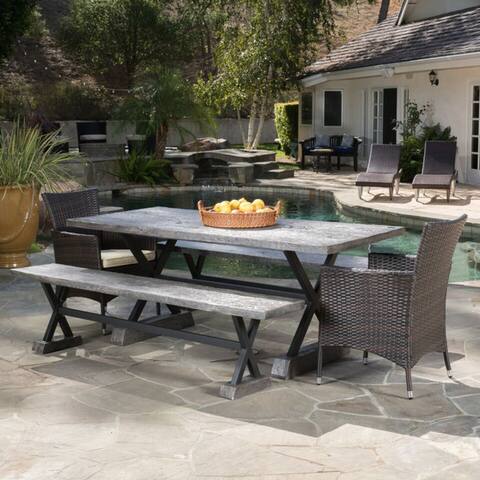 Numana Outdoor 6 Piece Lightweight Concrete Dining Set with Bench by Christopher Knight Home