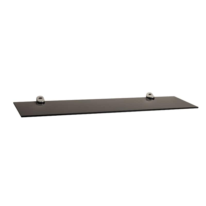 Black Smoke Glass Floating Shelf with Chrome Brackets - 24"
