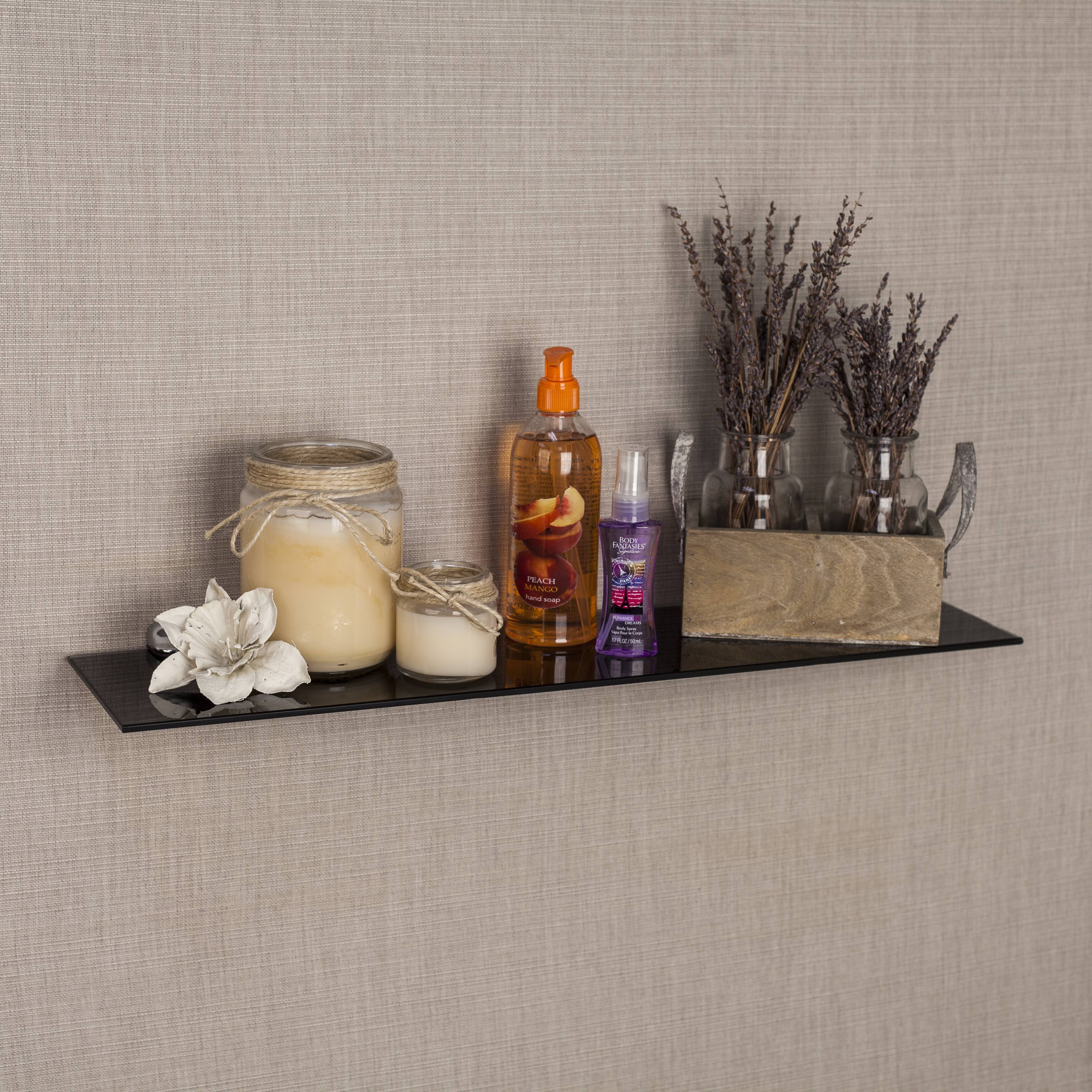Black Smoke Glass Floating Shelf with Chrome Brackets 24" On Sale