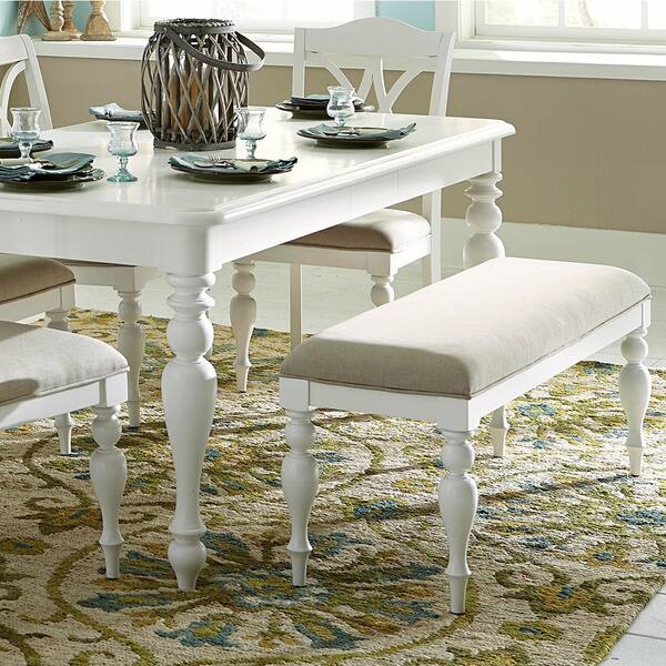 Shop Summer Cottage White Linen Upholstered Dining Bench On Sale