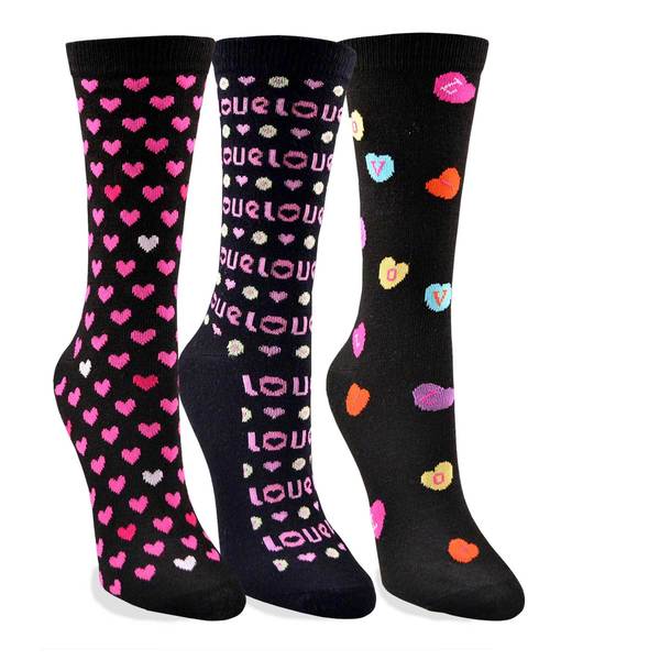 Women's Valentine's Day Heart Love Crew Socks 3-Pack - Free Shipping On ...