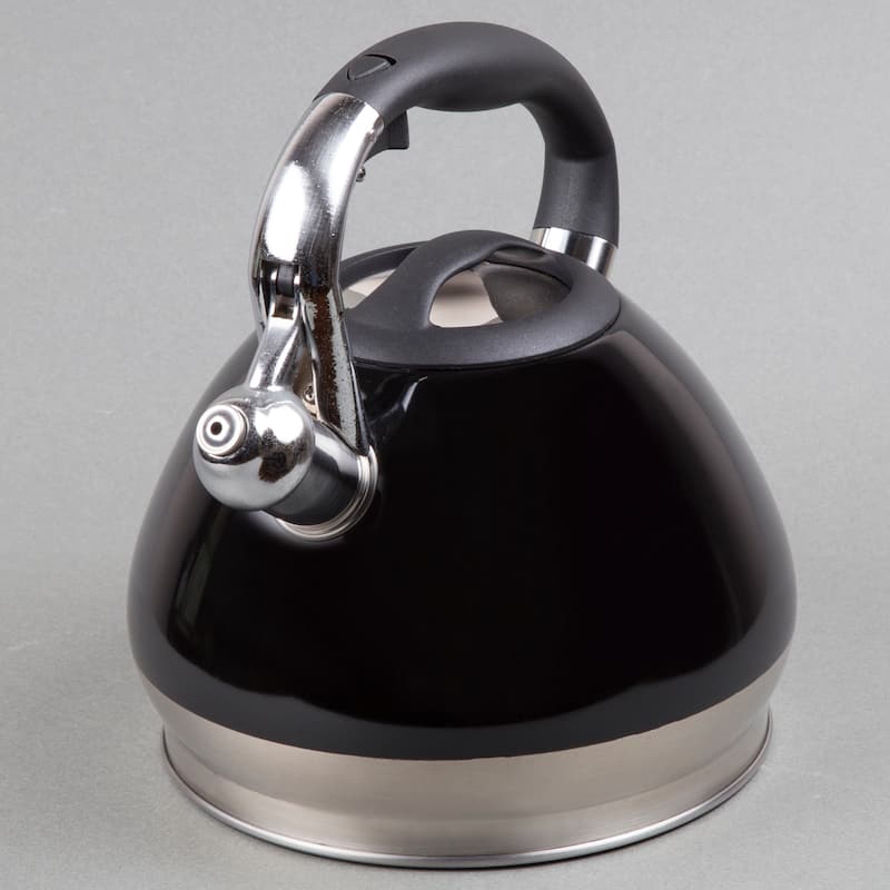 Creative Home Triumph 3.5 Quart Stainless Steel Whistling Tea Kettle with Aluminum Capsulated Bottom, Black Color