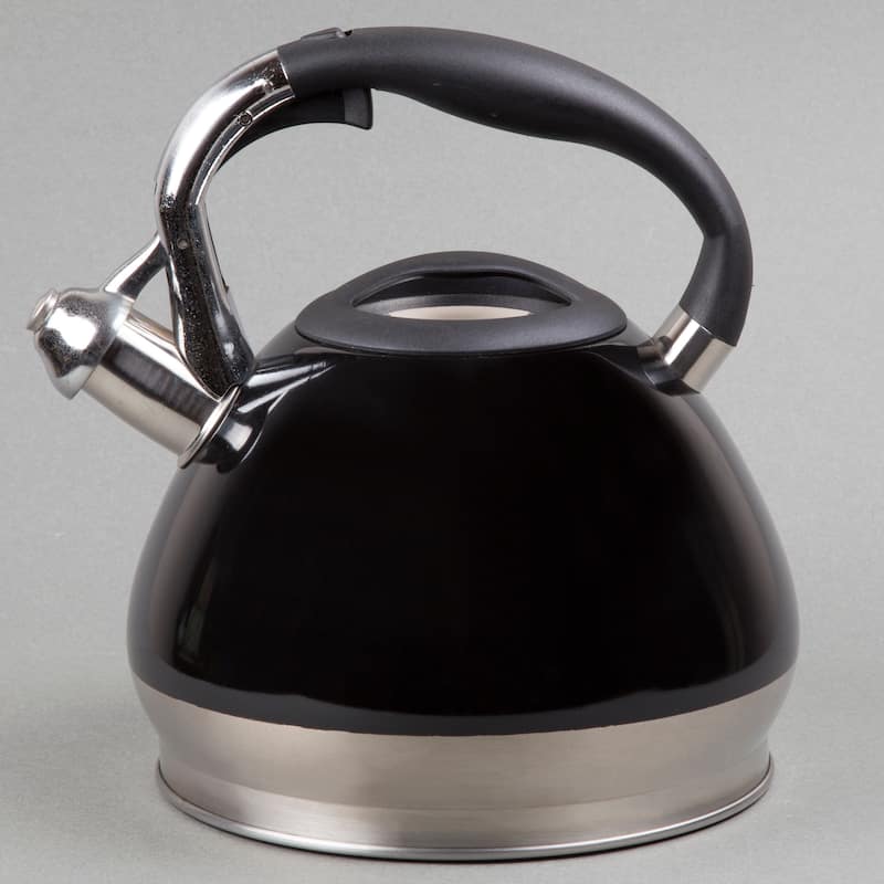 Creative Home Triumph 3.5 Quart Stainless Steel Whistling Tea Kettle with Aluminum Capsulated Bottom, Black Color