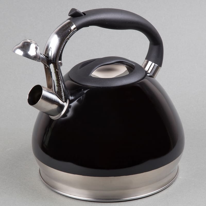 Creative Home Triumph 3.5 Quart Stainless Steel Whistling Tea Kettle with Aluminum Capsulated Bottom, Black Color
