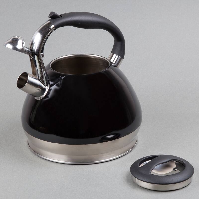 Creative Home Triumph 3.5 Quart Stainless Steel Whistling Tea Kettle with Aluminum Capsulated Bottom, Black Color