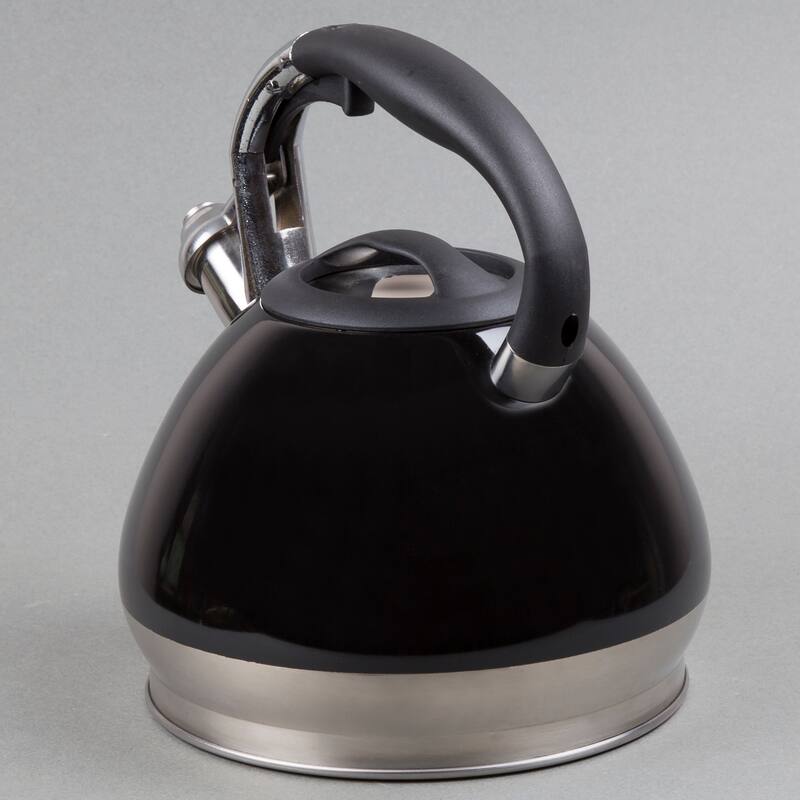 Creative Home Triumph 3.5 Quart Stainless Steel Whistling Tea Kettle with Aluminum Capsulated Bottom, Black Color
