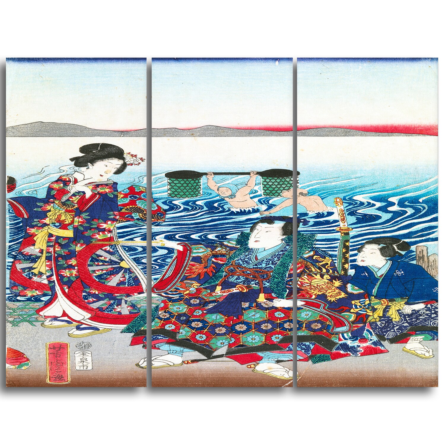 Design Art Utagawa Yoshitora Gejni Crossing The Oi River Large Asian Canvas Art Overstock 10659984