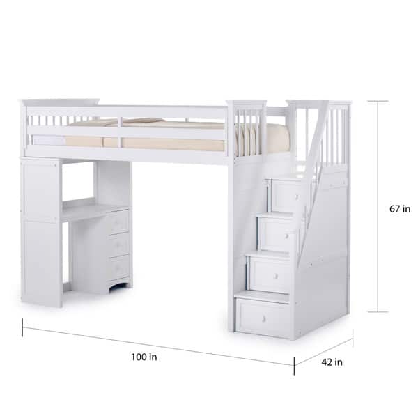 Shop Ne Kids School House White Stair Loft With Desk End On Sale