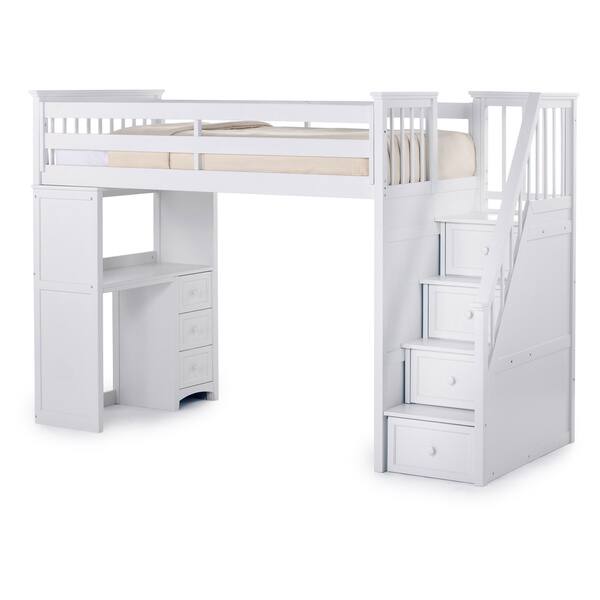 Shop Ne Kids School House White Stair Loft With Desk End On Sale