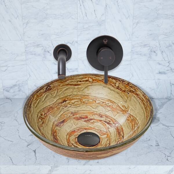 Shop Vigo Mocha Swirl Glass Vessel Sink And Olus Wall Mount Faucet