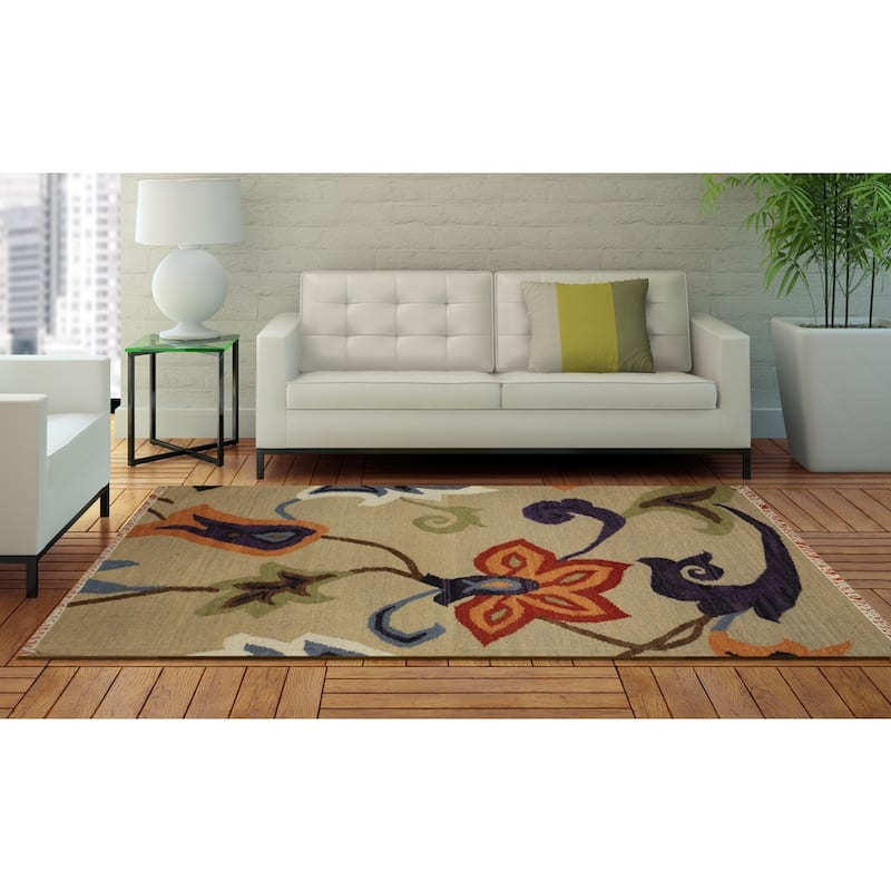 HERAT ORIENTAL Handmade Vegetable Dye Kilim Wool Rug - 4' x 6'