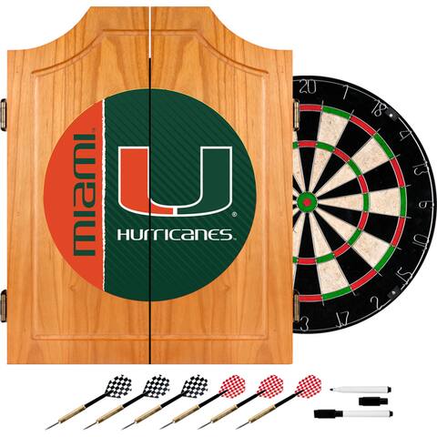 University of Miami Wood Dart Cabinet Set - Text